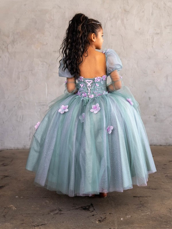 Girls Strapless Puff Sleeve Gown by Calla SCK309