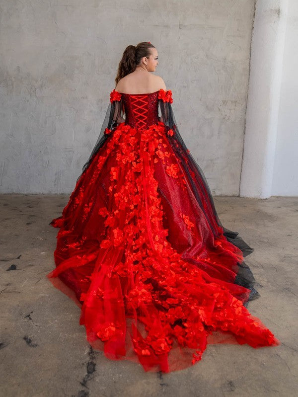 Off Shoulder Cape Sleeve Ball Gown by Calla SCL30007