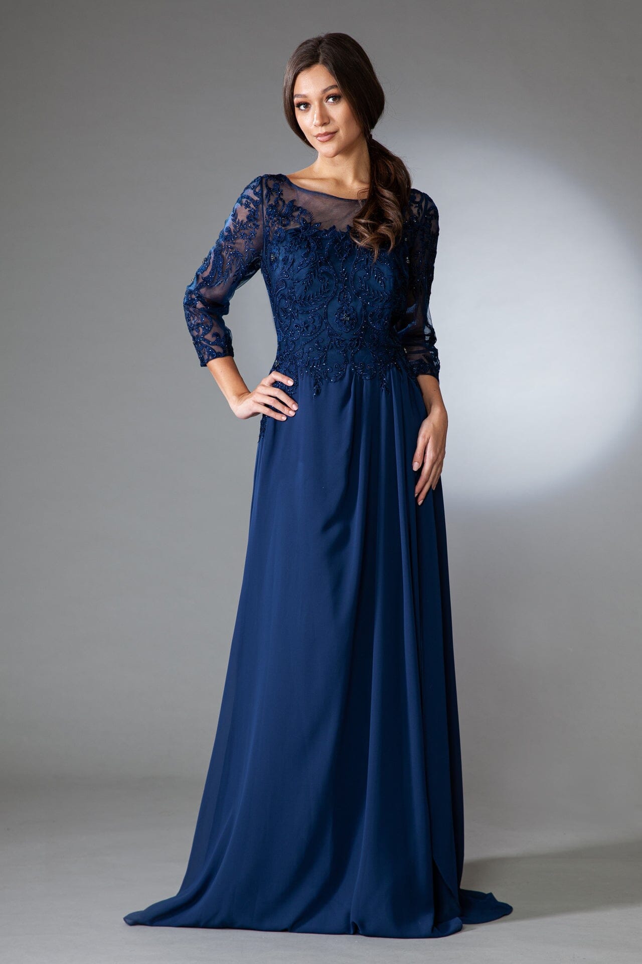 Navy chiffon gown hotsell