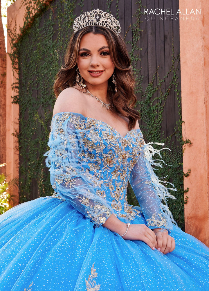 Feather Cape Sleeve Quinceanera Dress by Rachel Allan RQ2167