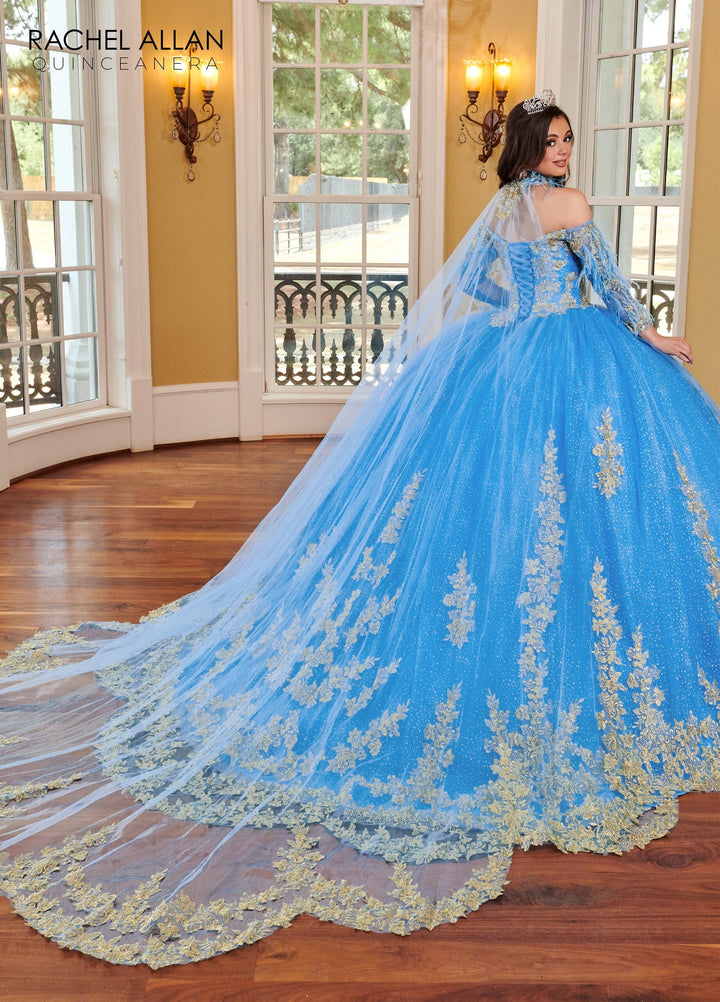 Feather Cape Sleeve Quinceanera Dress by Rachel Allan RQ2167