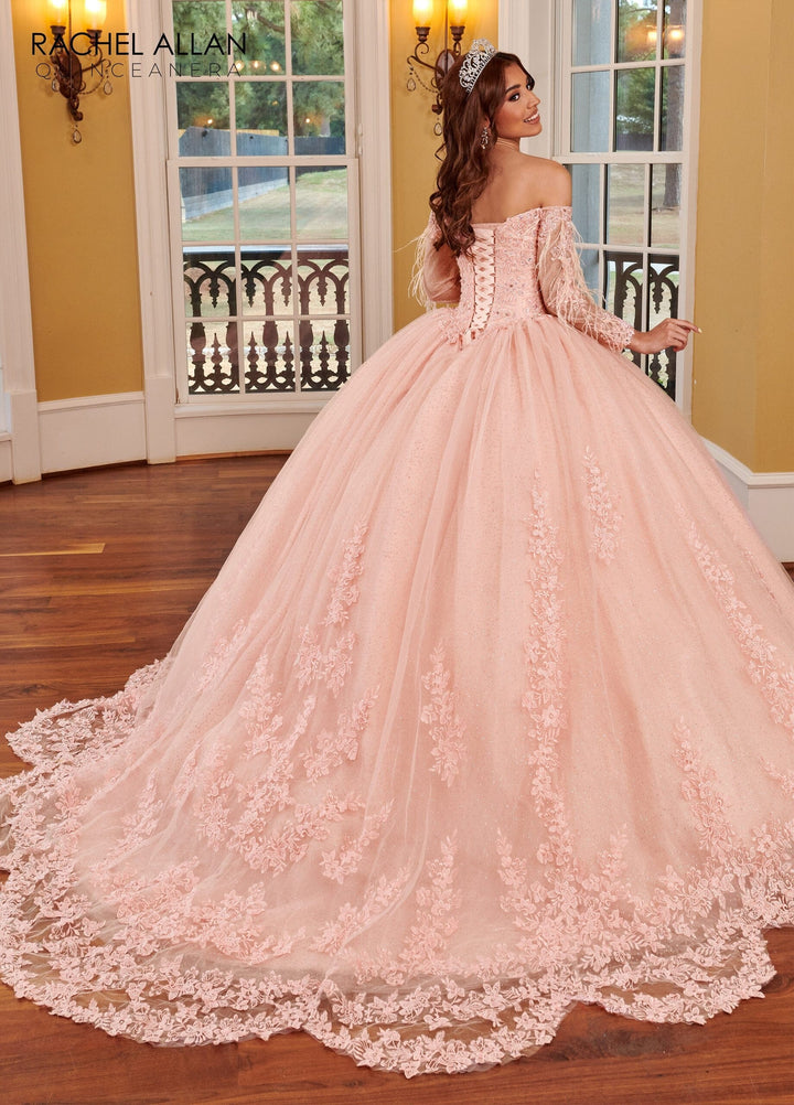 Feather Cape Sleeve Quinceanera Dress by Rachel Allan RQ2167