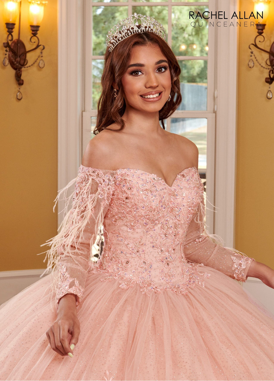 Feather Cape Sleeve Quinceanera Dress by Rachel Allan RQ2167