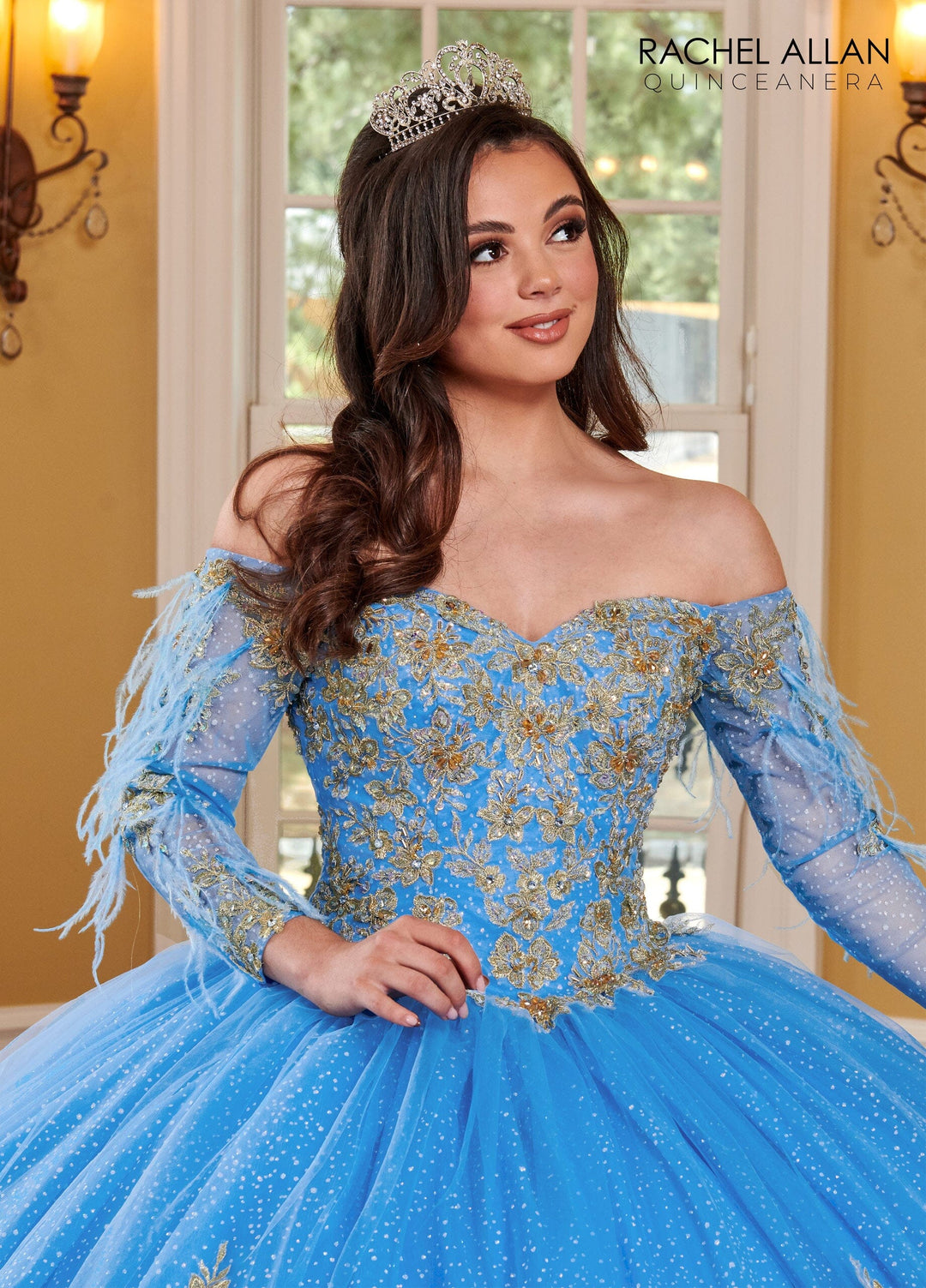 Feather Cape Sleeve Quinceanera Dress by Rachel Allan RQ2167