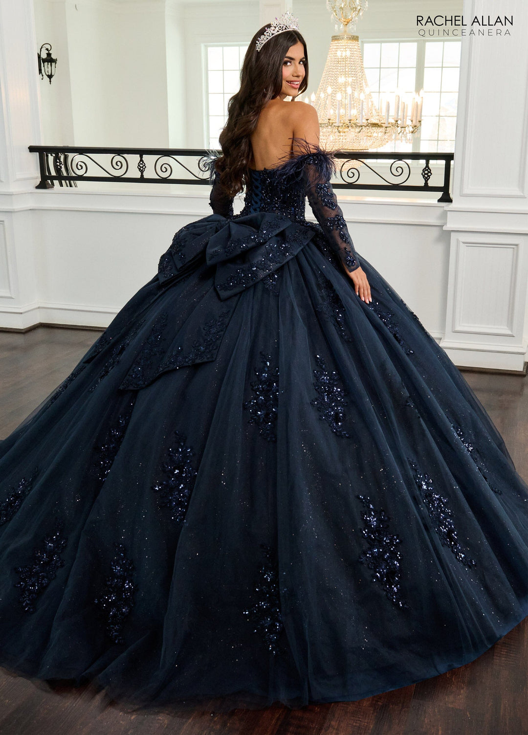 Feather Long Sleeve Quinceanera Dress by Rachel Allan RQ2171