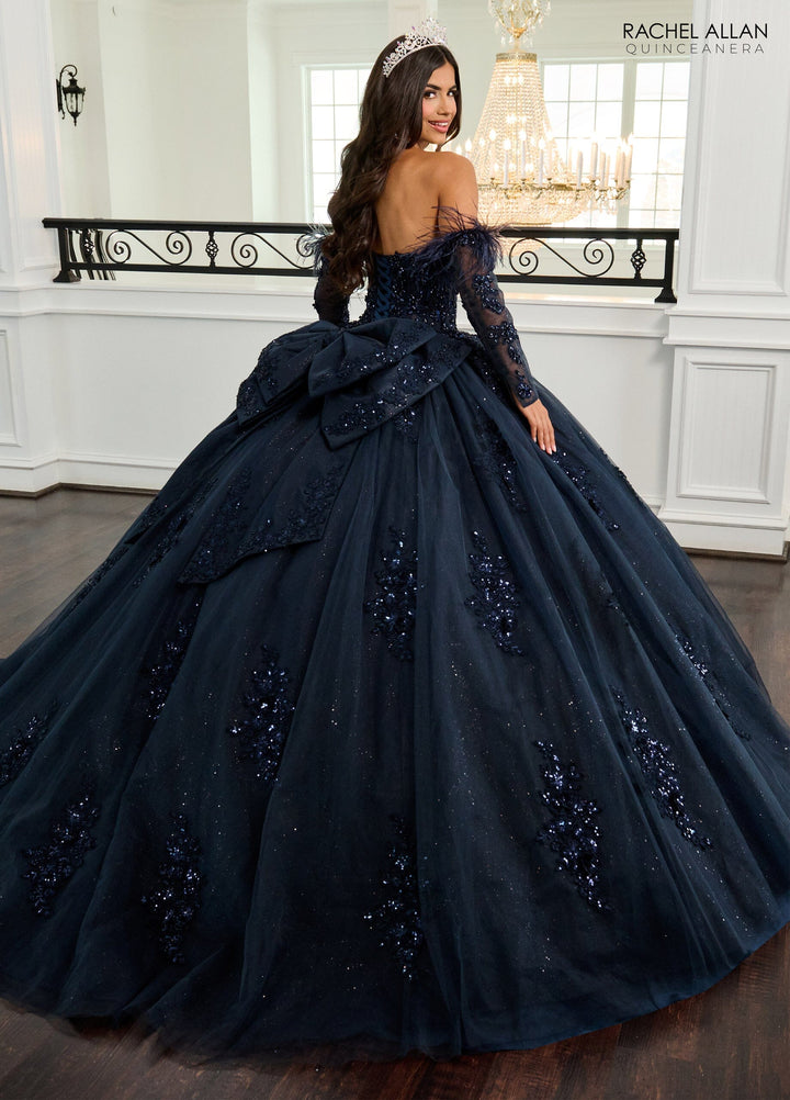 Feather Long Sleeve Quinceanera Dress by Rachel Allan RQ2171