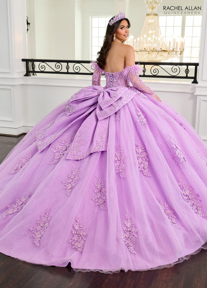 Feather Long Sleeve Quinceanera Dress by Rachel Allan RQ2171