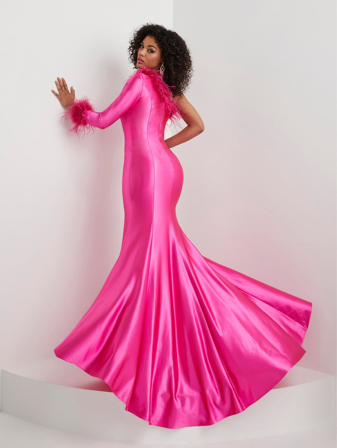 Feather One Shoulder Long Sleeve Gown by Panoply 14139