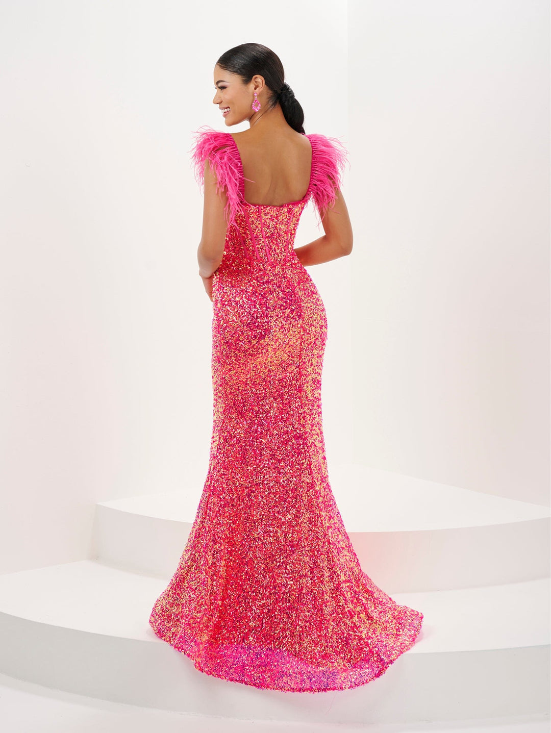 Feather Sequin Sweetheart Gown by Tiffany Designs 16106