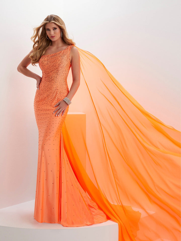 Fitted Beaded Spandex One Shoulder Gown by Panoply 14135