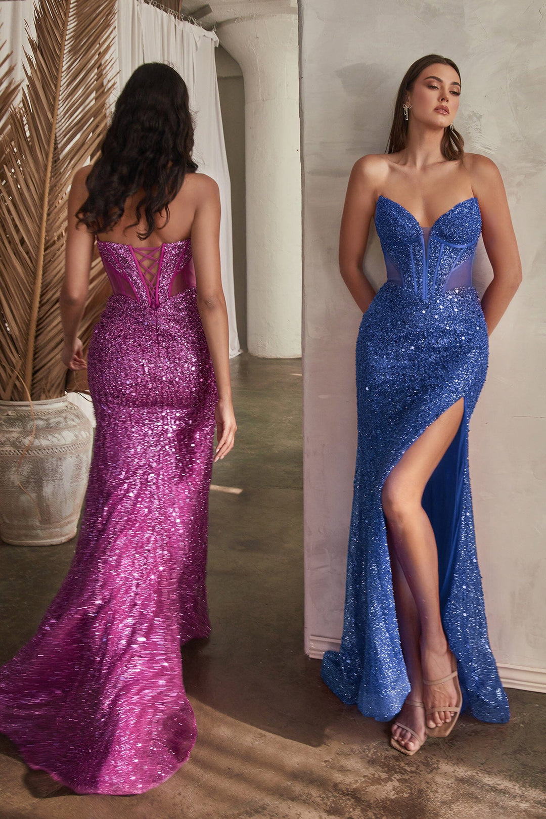 Fitted Beaded Strapless Slit Gown by Ladivine CD0227