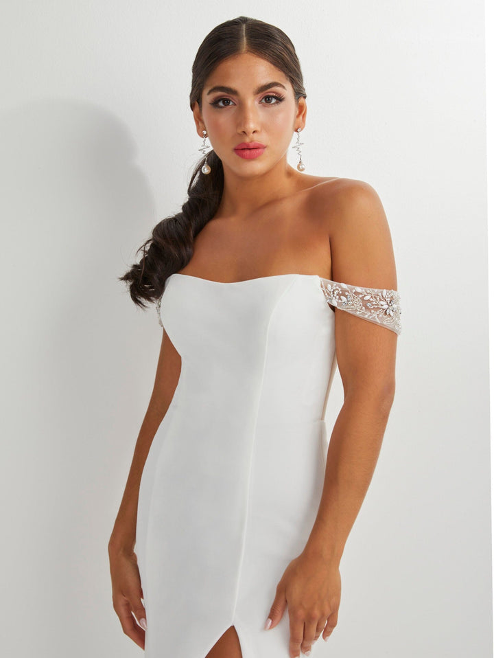 Fitted Crepe Of Shoulder Slit Gown by Studio 17 12907