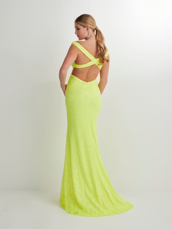 Fitted Long Off Shoulder Sequin Dress by Studio 17 12891