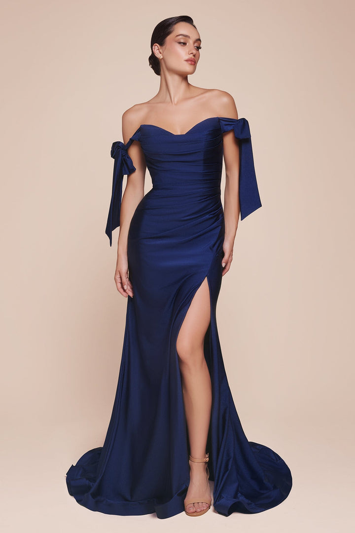 Fitted Off Shoulder Gown by Cinderella Divine CD943