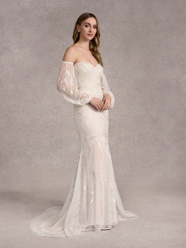 Fitted Puff Sleeve Bridal Gown by Adrianna Papell 40412L ABC Fashion