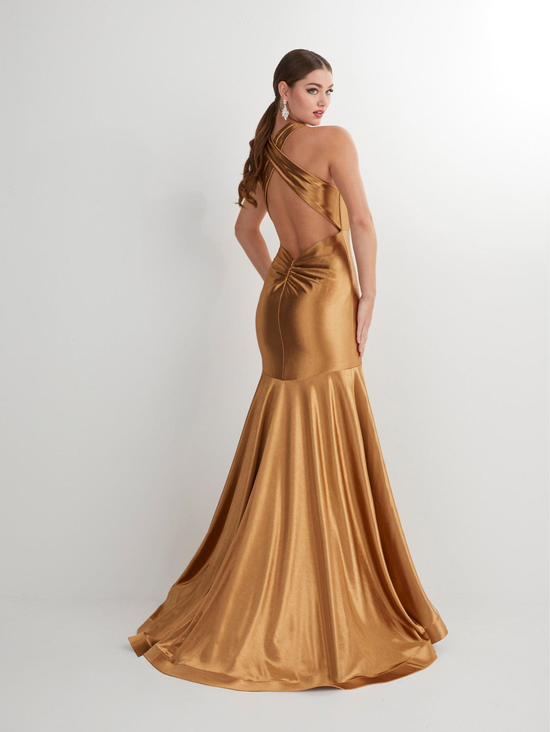 Fitted Satin V-Neck Slit Gown by Studio 17 12890