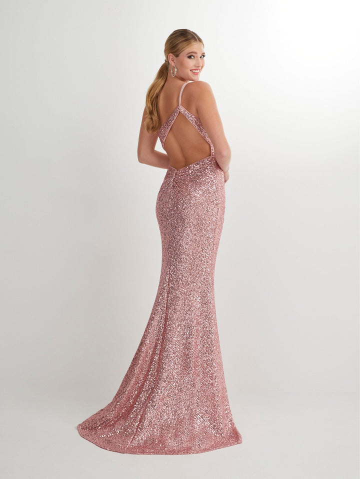 Fitted Sequin One Shoulder Slit Gown by Studio 17 12906