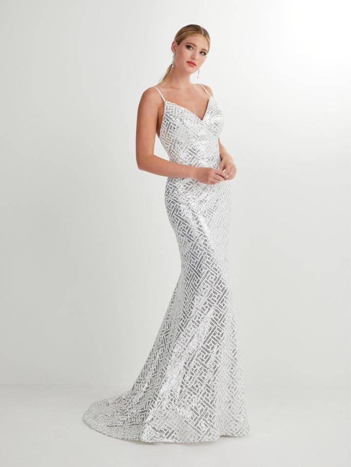 Fitted Sequin Print Sleeveless V-Neck Gown by Studio 17 12909
