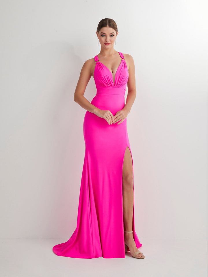 Fitted Spandex Sleeveless Slit Gown by Studio 17 12897