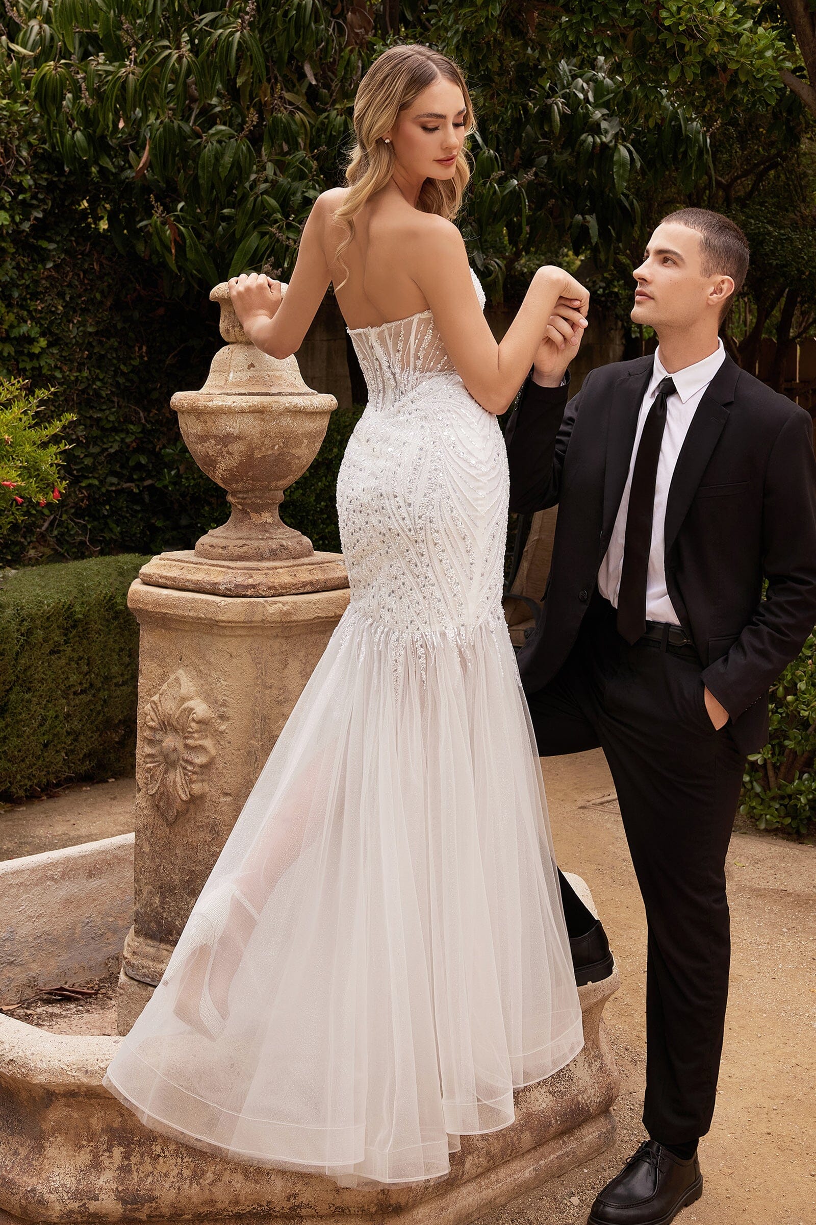 Fitted Strapless Slit Bridal Gown by Ladivine CD0215W