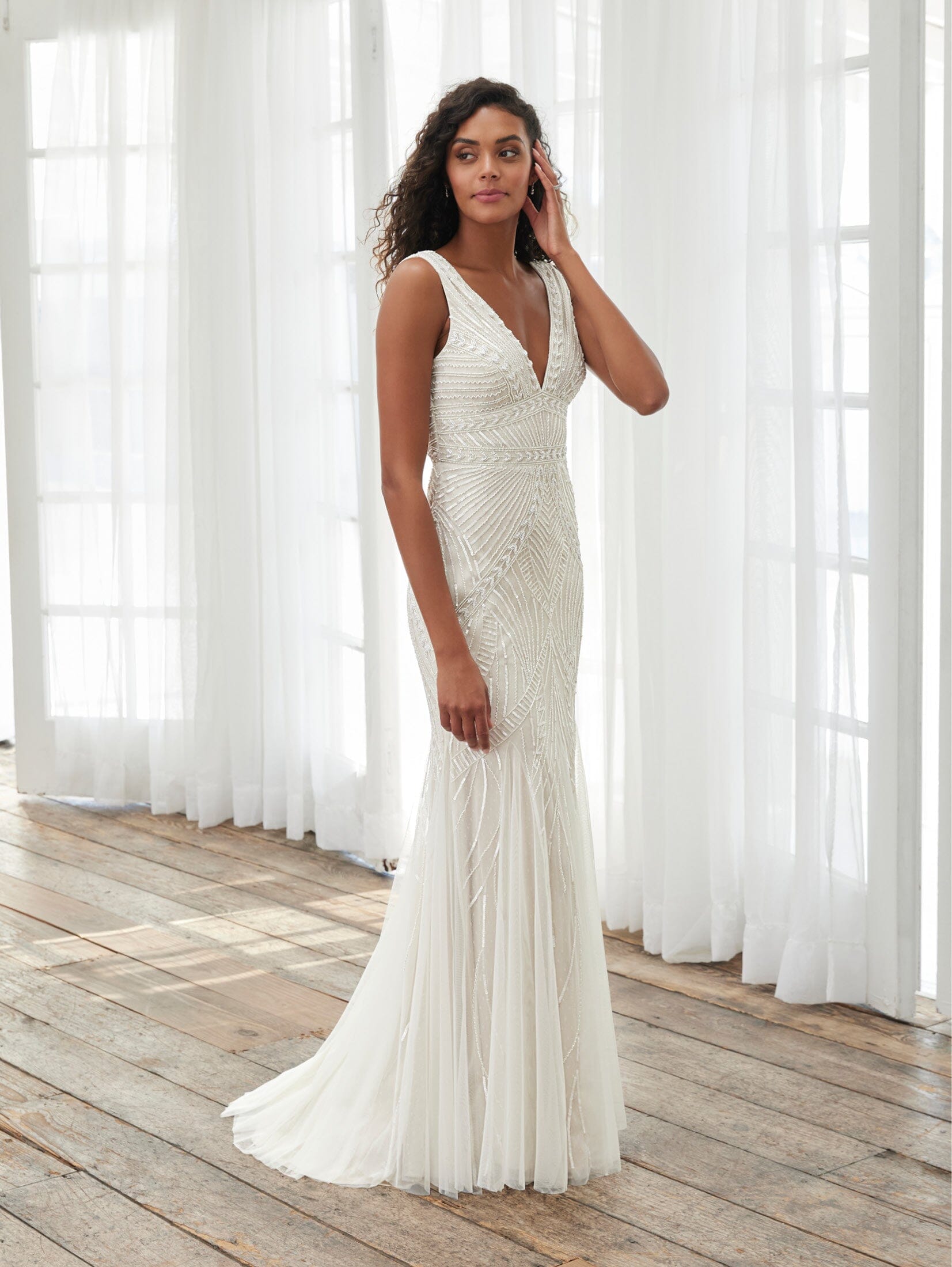 Fitted V Neck Bridal Dress by Adrianna Papell 40406