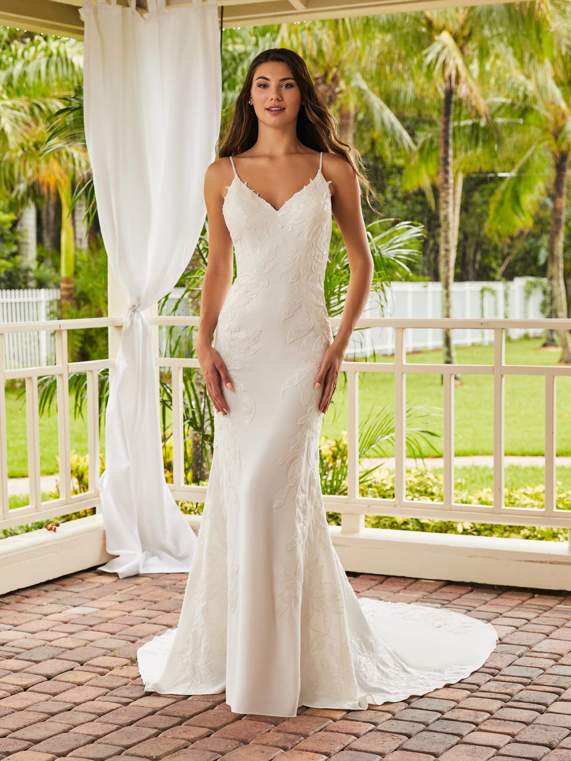 Fitted V Neck Crepe Bridal Gown by Adrianna Papell 31210