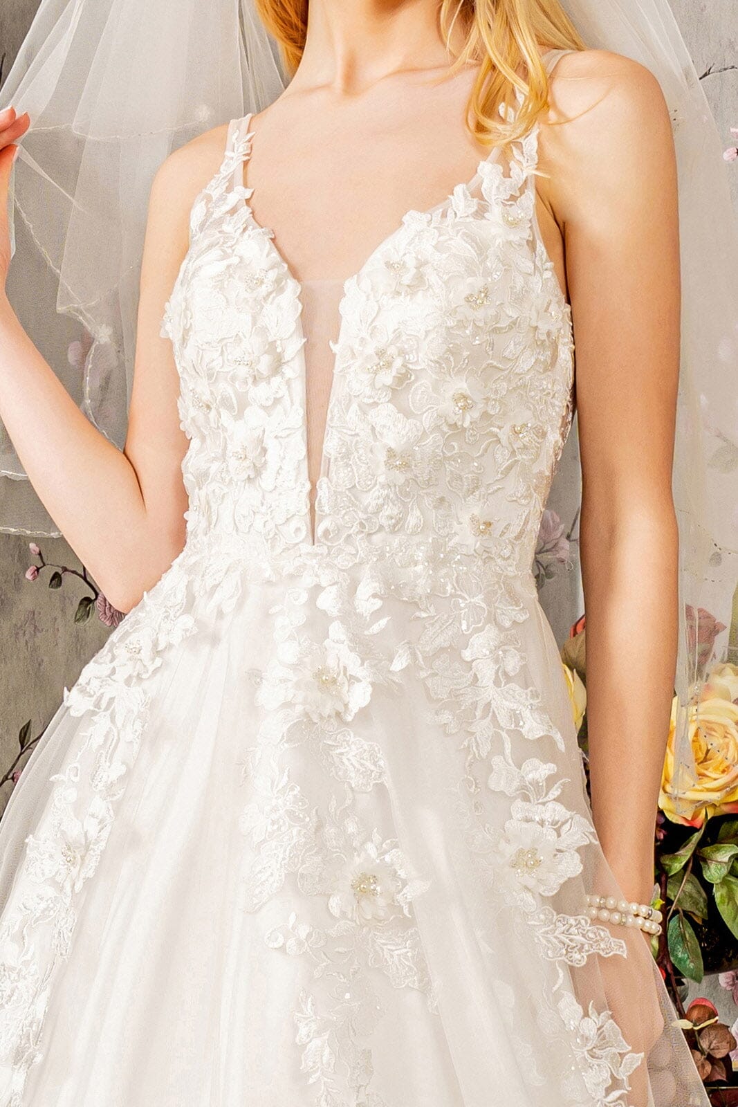 Floral Applique Sleeveless Bridal Gown by GLS Gloria GL3269