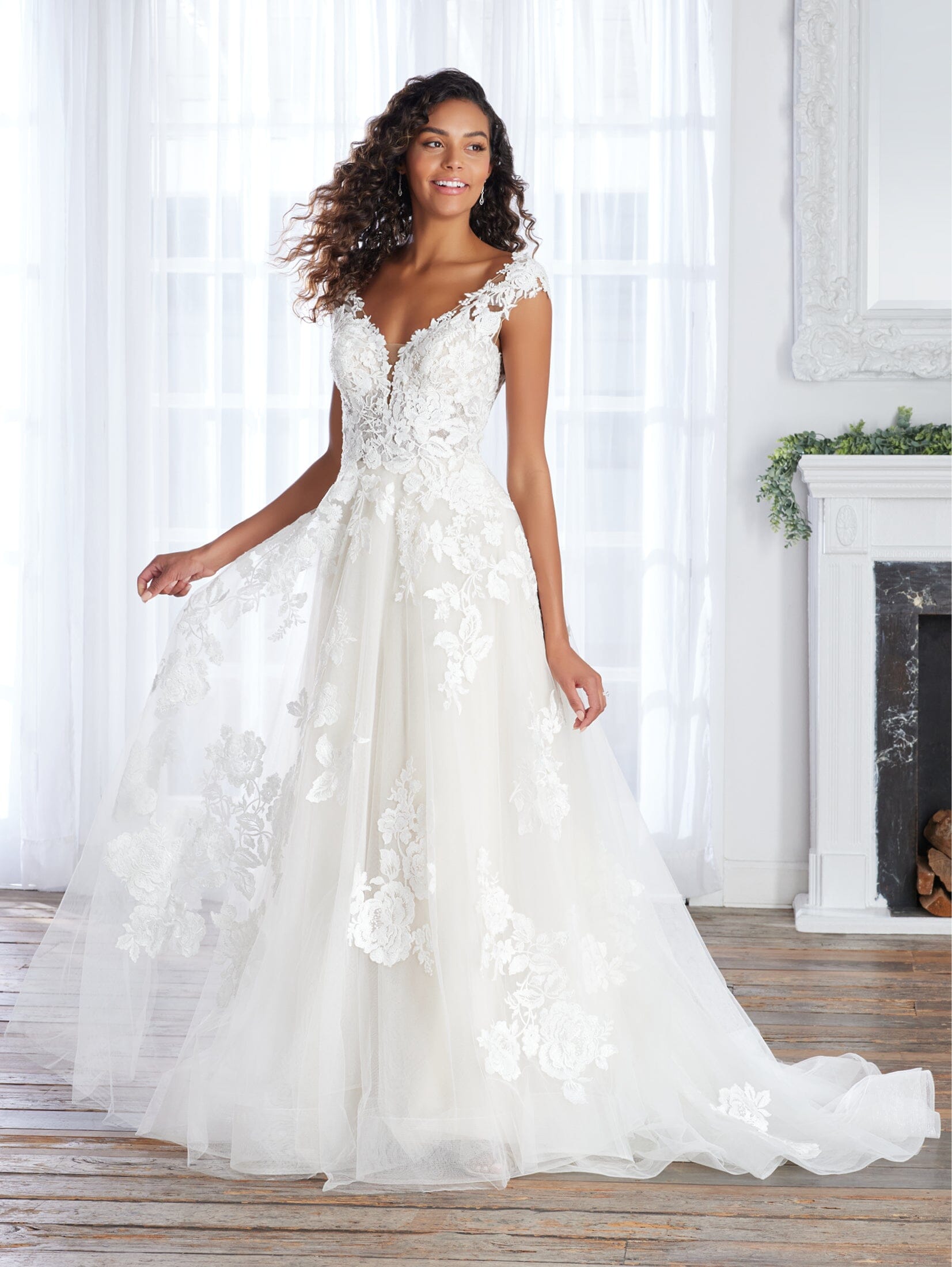 Floral Applique Tulle Wedding Gown by Adrianna Papell 31236 – ABC Fashion