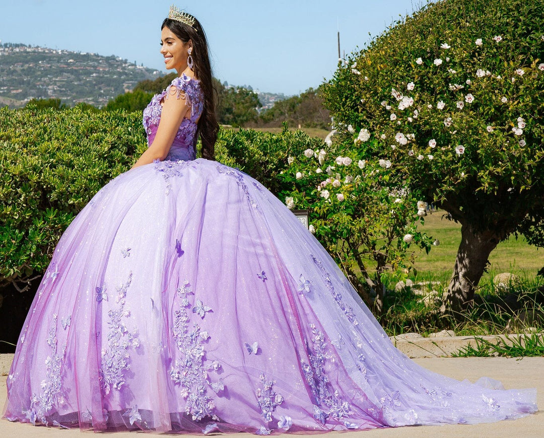 Floral Ombre Cap Sleeve Ball Gown by Cinderella Couture 8088J