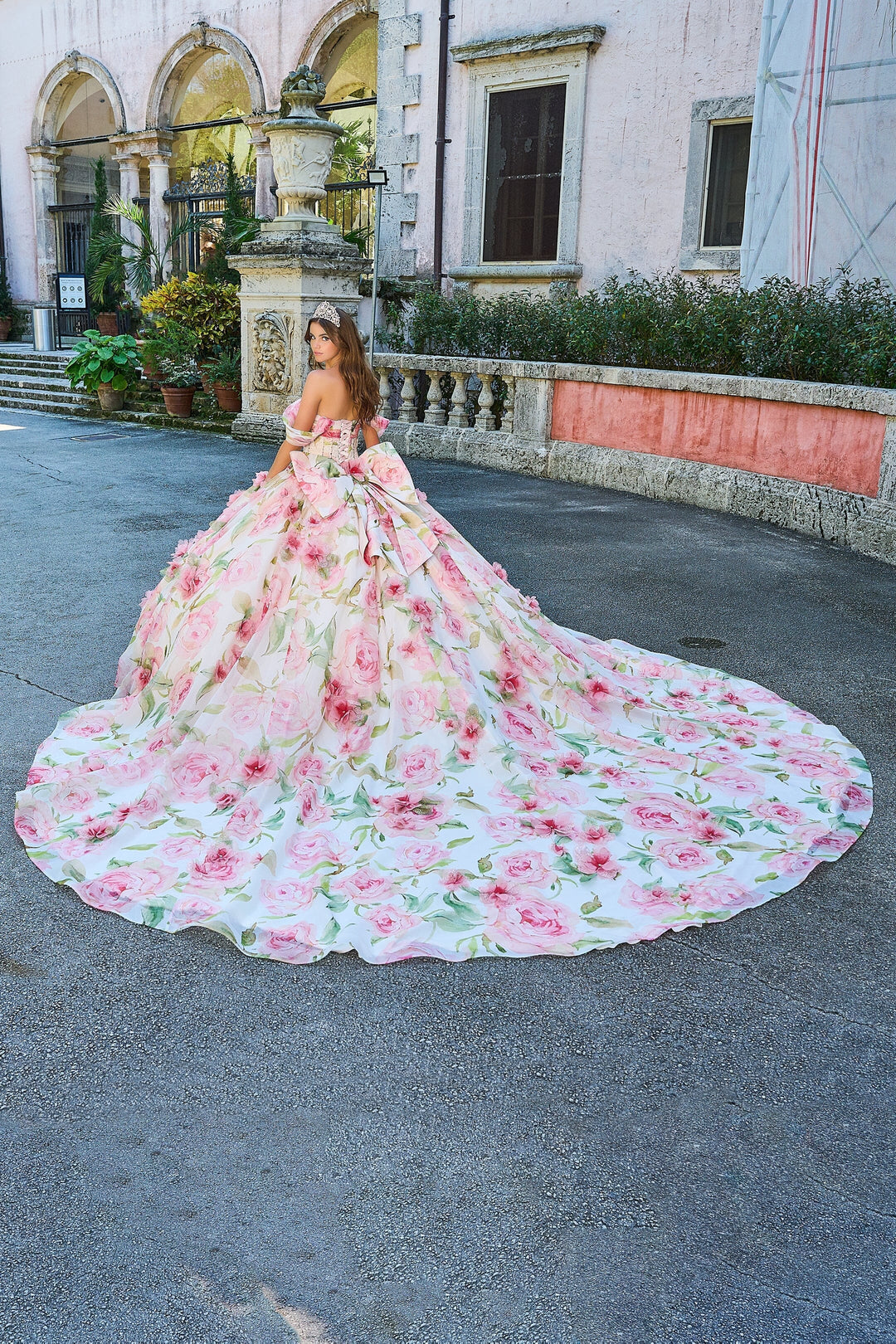 Floral Print Off Shoulder Quinceanera Dress by Amarra 54214