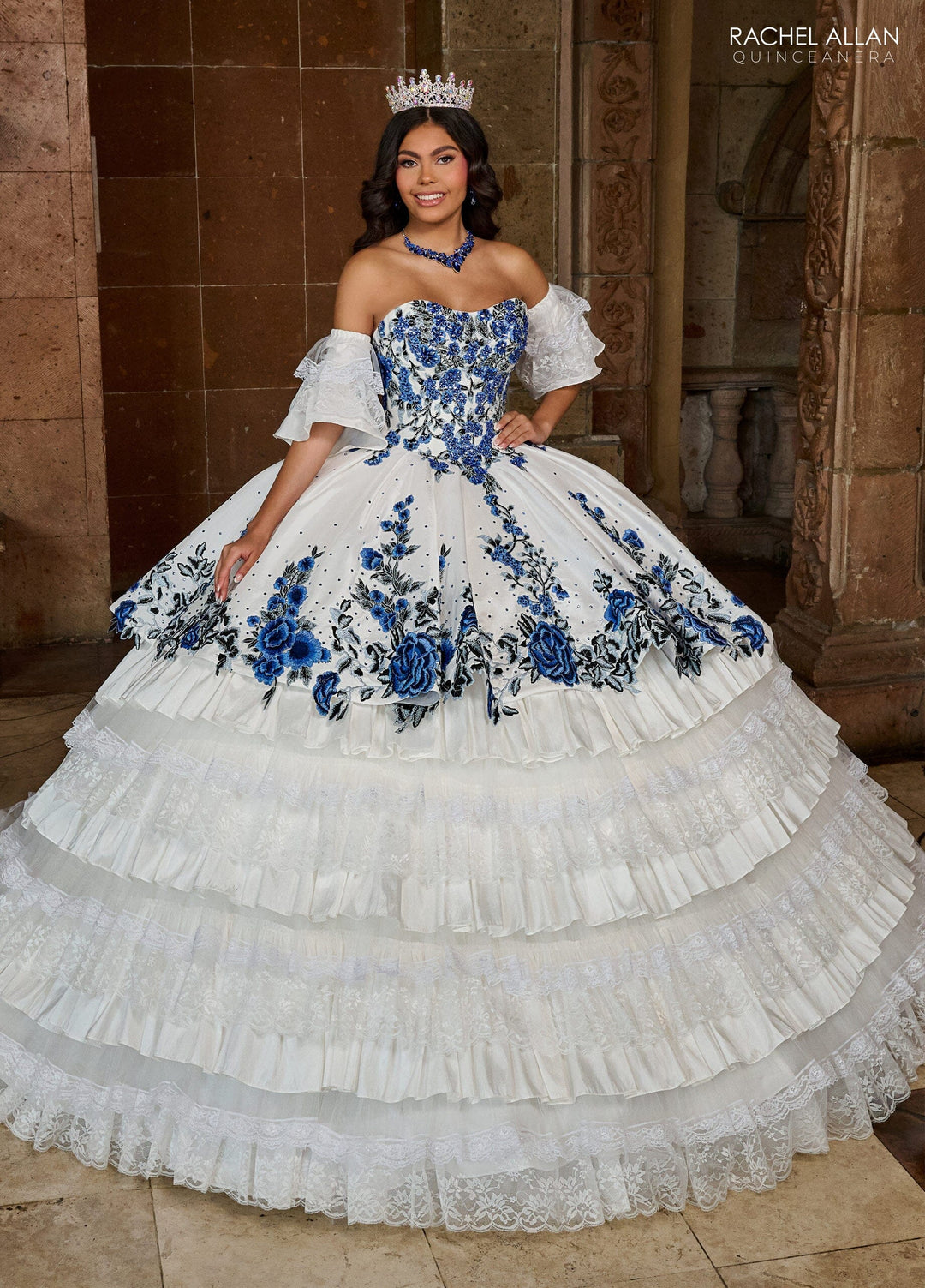 Floral Tiered Lace Quinceanera Dress by Rachel Allan RQ5002