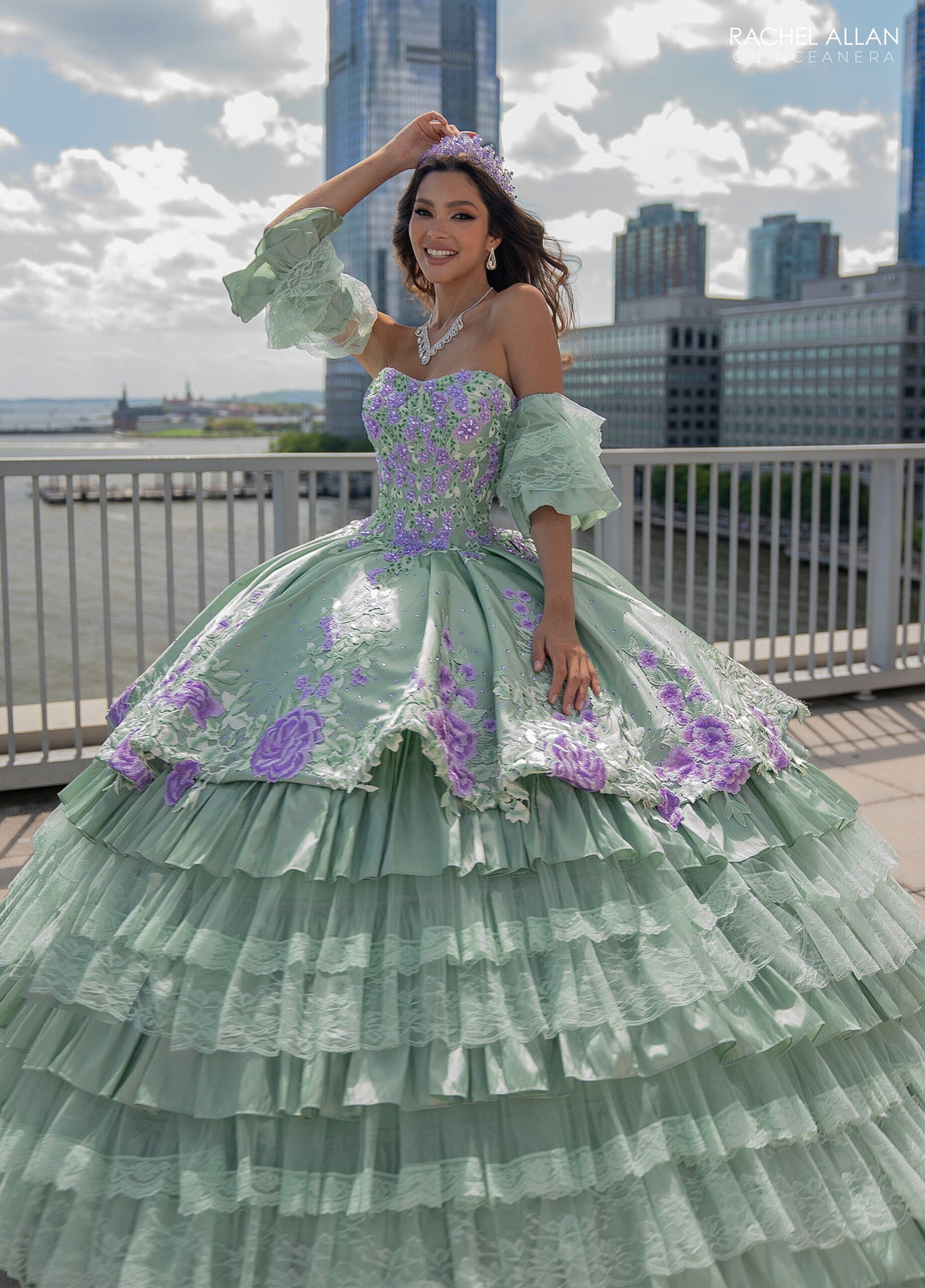 Floral Tiered Lace Quinceanera Dress by Rachel Allan RQ5002