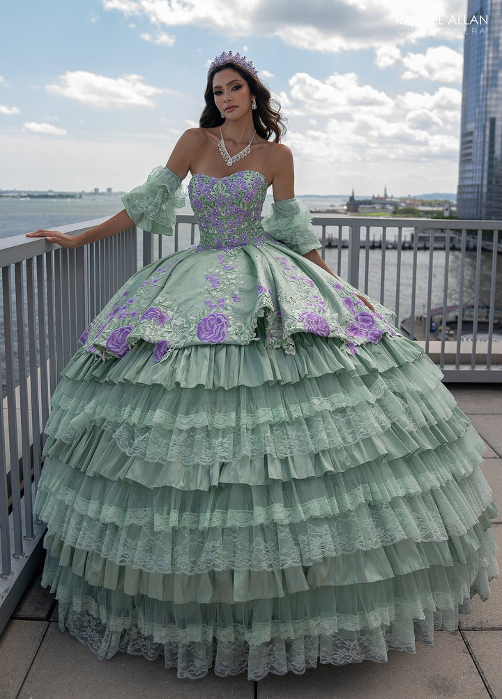 Floral Tiered Lace Quinceanera Dress by Rachel Allan RQ5002