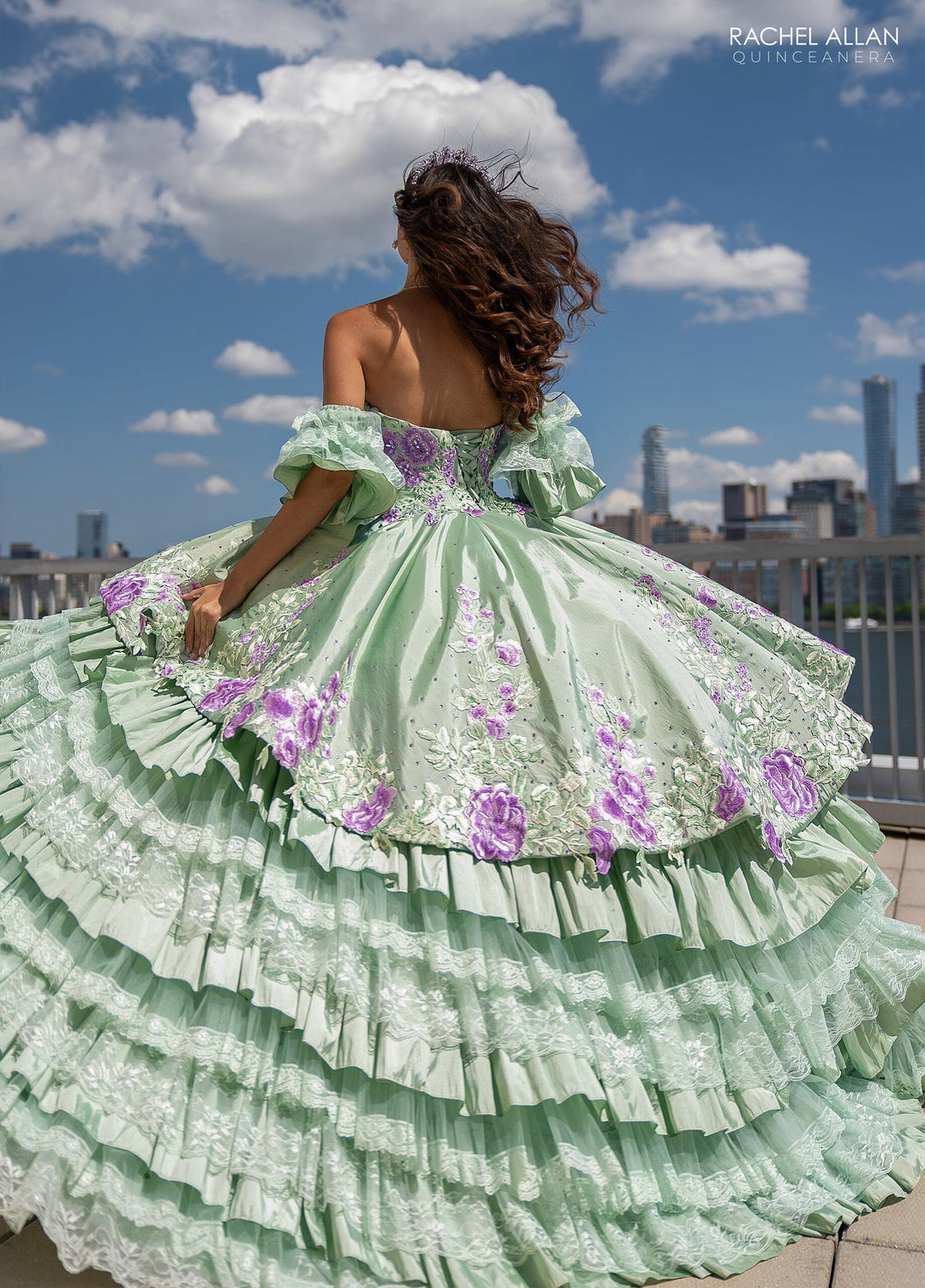 Floral Tiered Lace Quinceanera Dress by Rachel Allan RQ5002