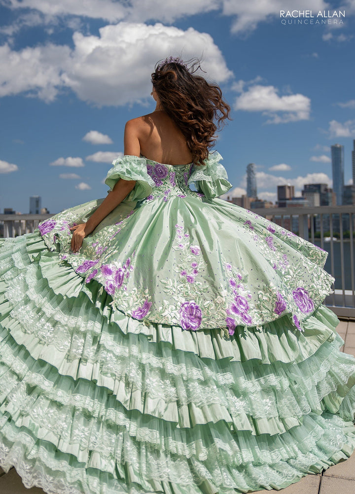 Floral Tiered Lace Quinceanera Dress by Rachel Allan RQ5002