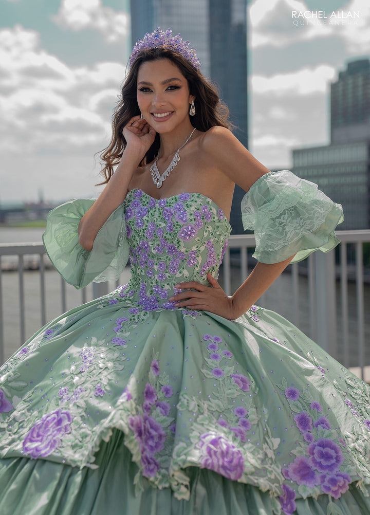 Floral Tiered Lace Quinceanera Dress by Rachel Allan RQ5002