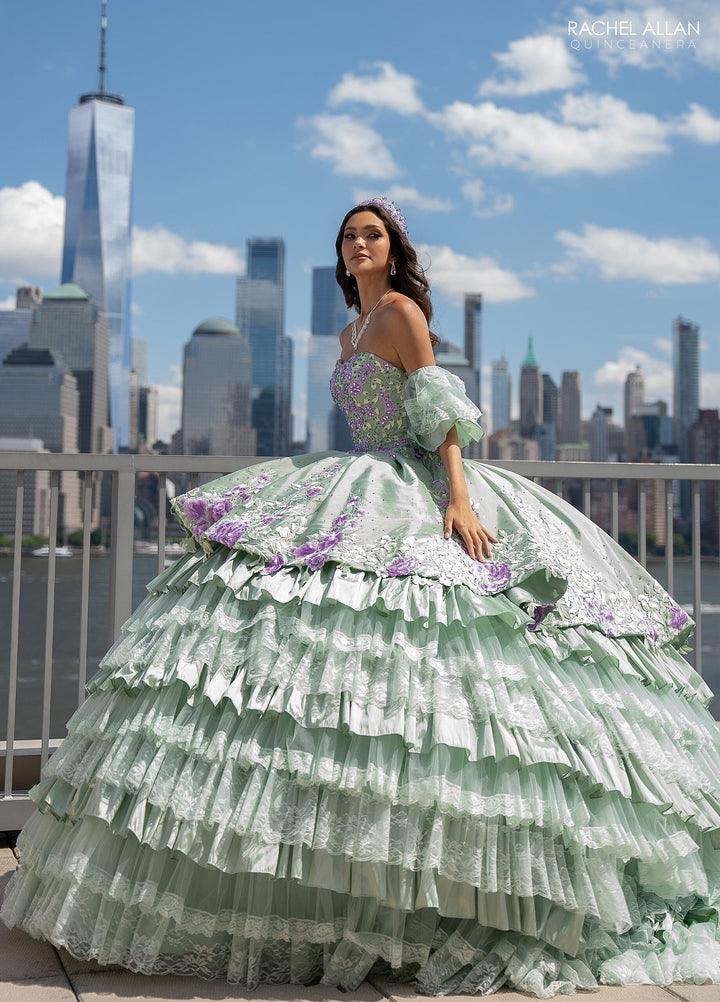 Floral Tiered Lace Quinceanera Dress by Rachel Allan RQ5002