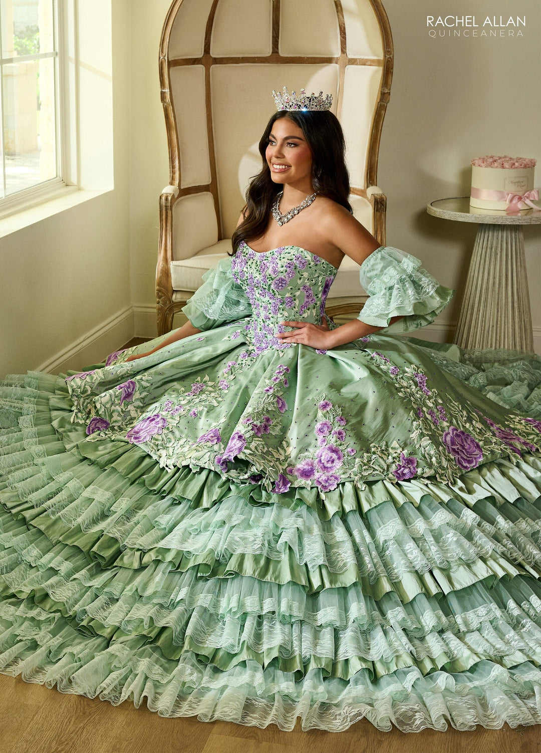 Floral Tiered Lace Quinceanera Dress by Rachel Allan RQ5002