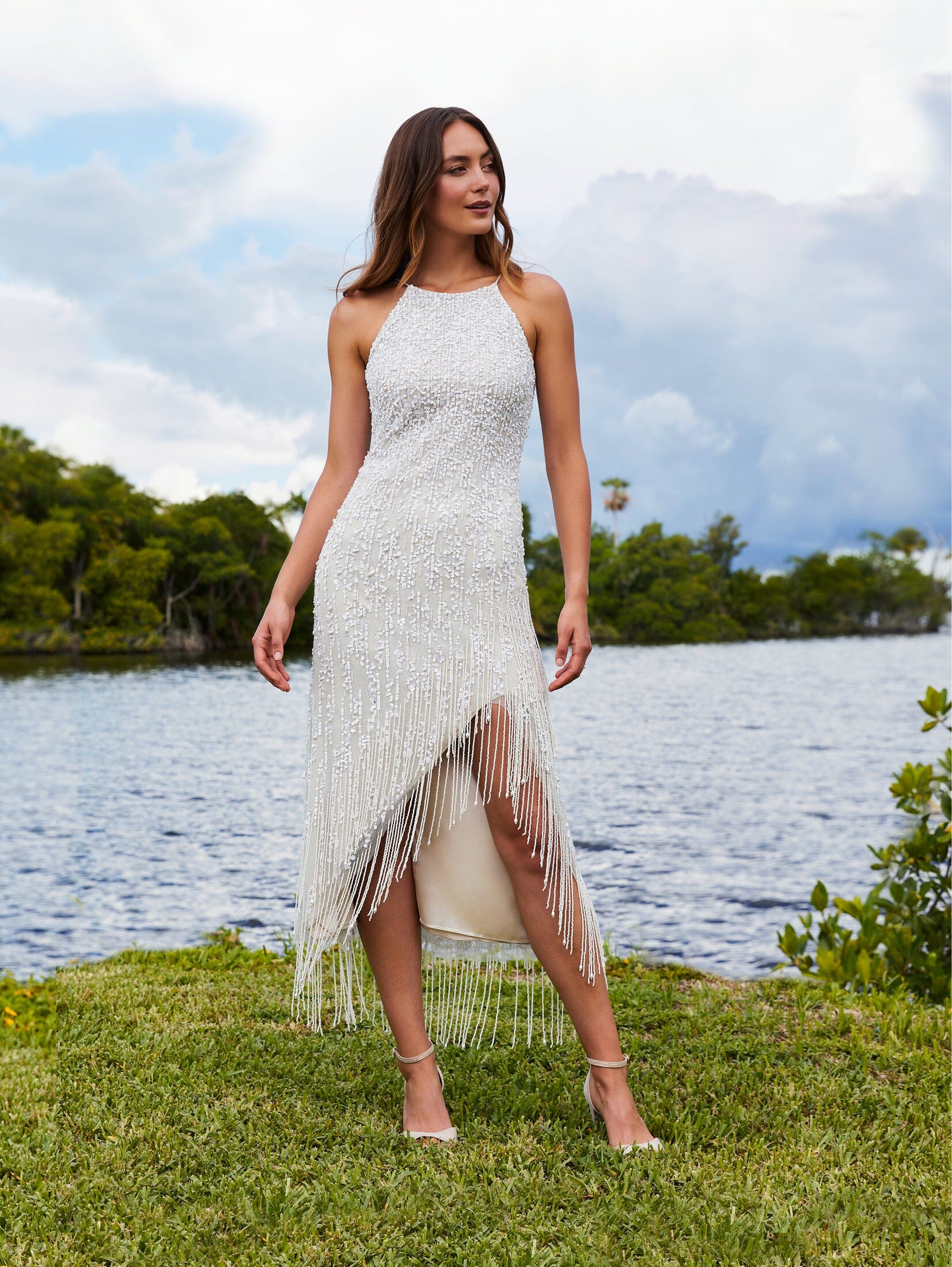 Fringe High Low Wedding Dress by Adrianna Papell 40363 – ABC Fashion