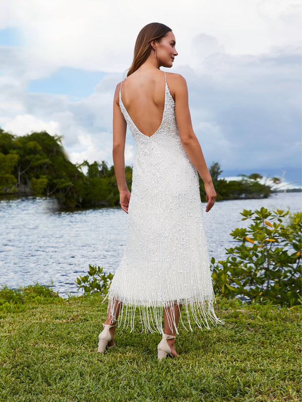 Fringe High Low Wedding Dress by Adrianna Papell 40363 ABC Fashion