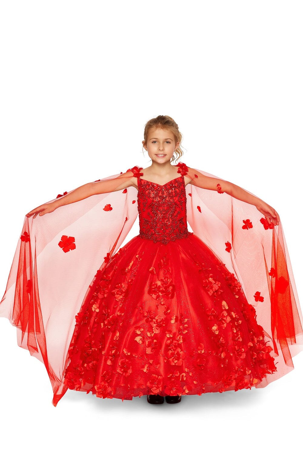 Girls 3D Floral Cape Gown by Cinderella Couture 8030