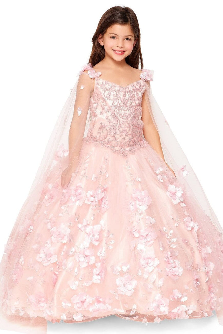 Girls 3D Floral Cape Gown by Cinderella Couture 8030