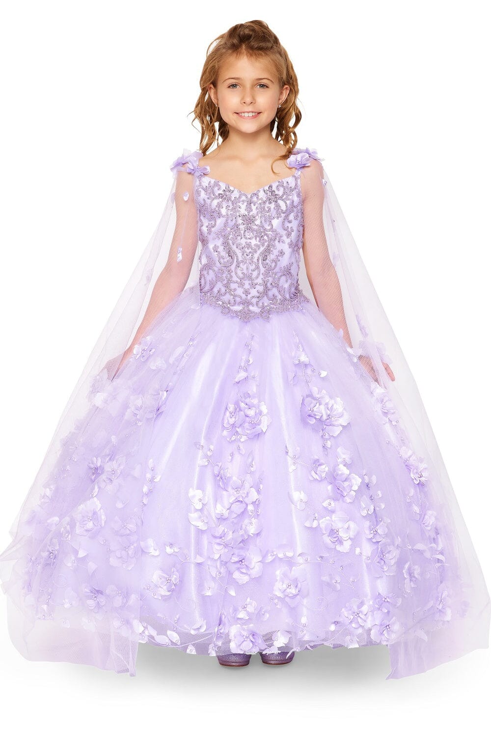 Girls 3D Floral Cape Gown by Cinderella Couture 8030