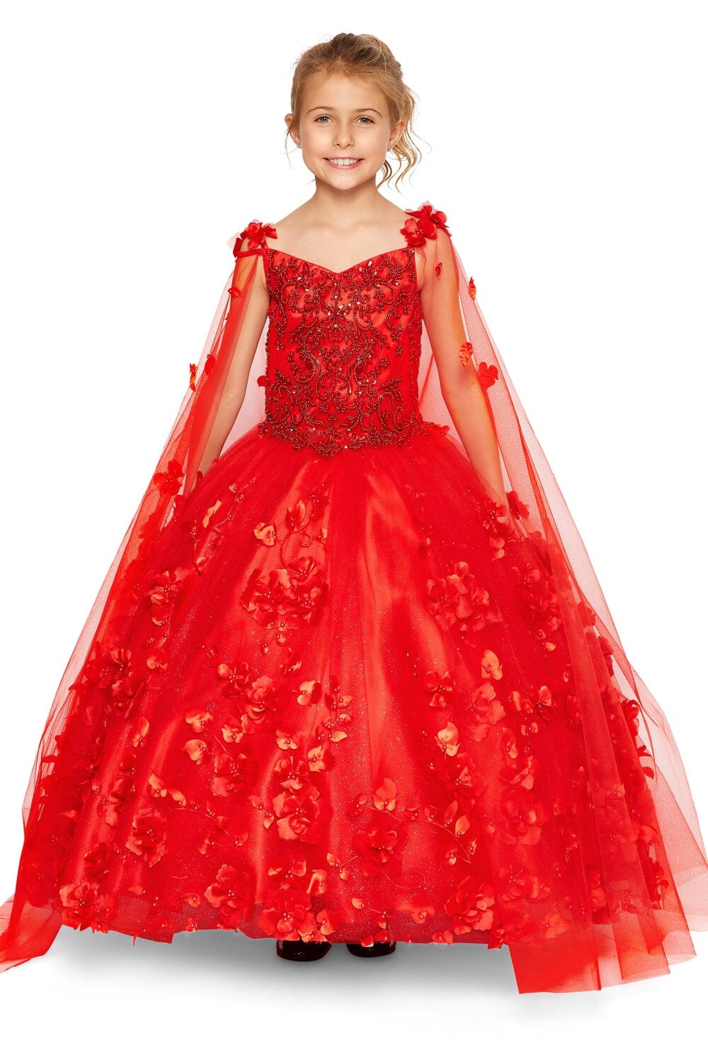 Girls 3D Floral Cape Gown by Cinderella Couture 8030