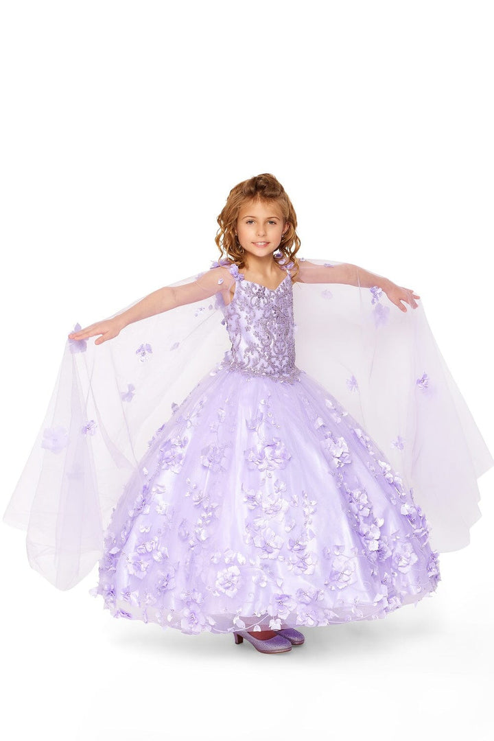 Girls 3D Floral Cape Gown by Cinderella Couture 8030