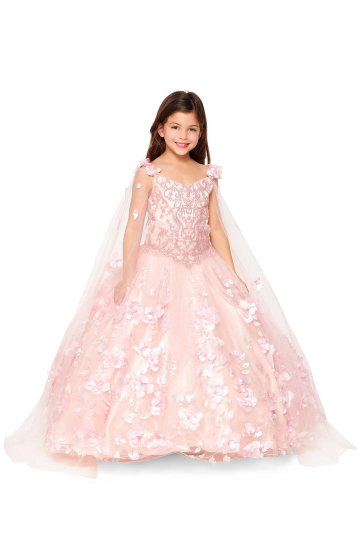 Girls 3D Floral Cape Gown by Cinderella Couture 8030