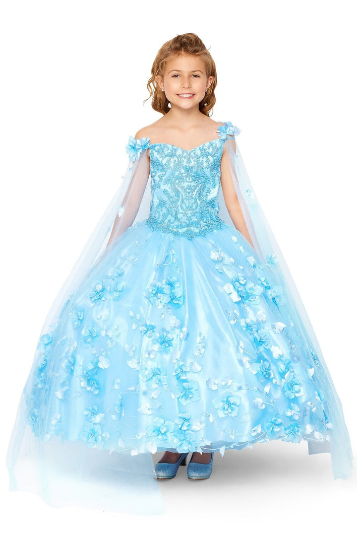 Girls 3D Floral Cape Gown by Cinderella Couture 8030