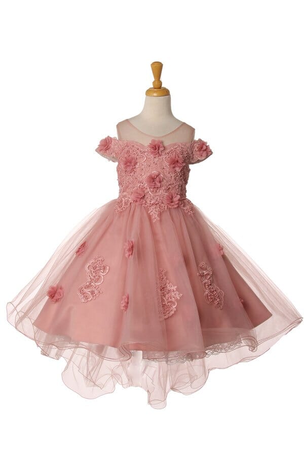 Girls 3D Floral High Low Dress by Cinderella Couture 9119