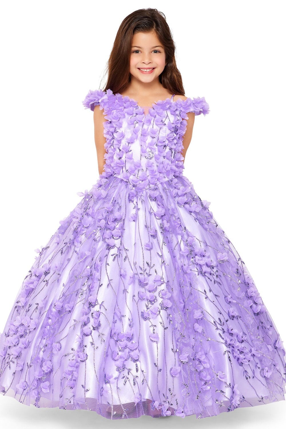 Girls 3D Floral Off Shoulder Gown by Cinderella Couture 8021