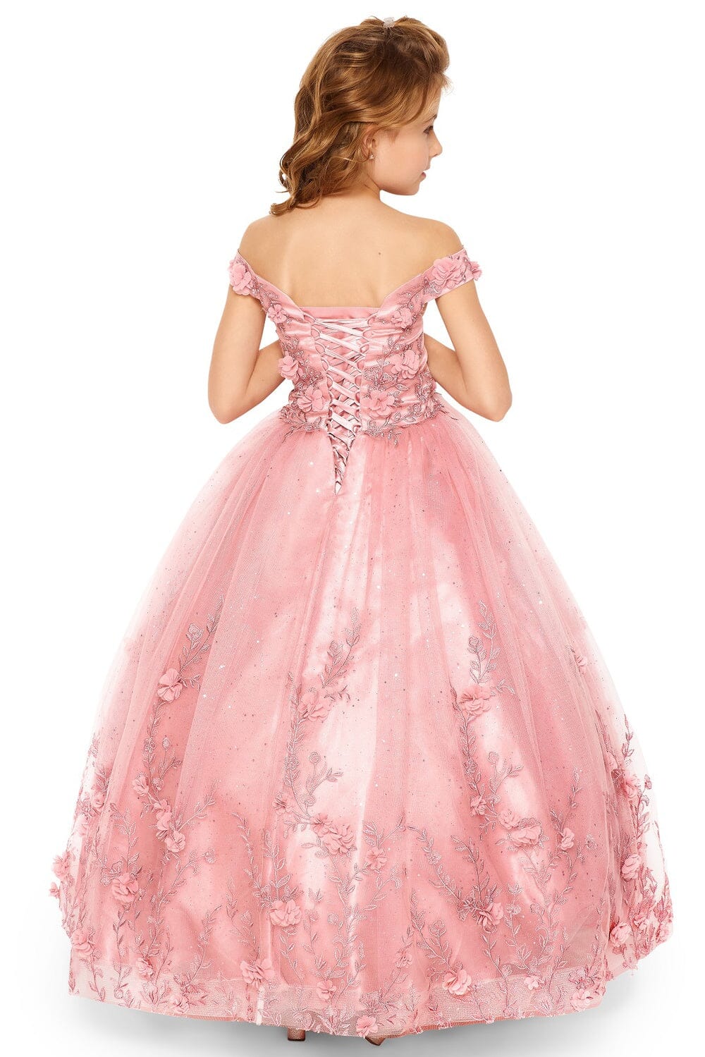 Girls 3D Floral Off Shoulder Gown by Cinderella Couture 8026